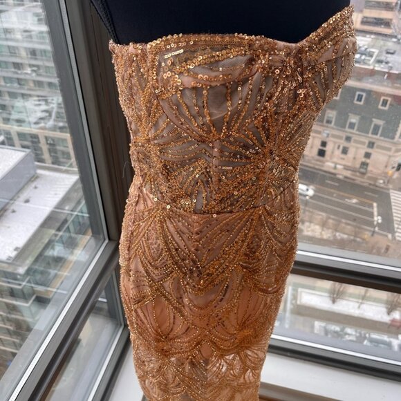 🆕 BRONX & BANCO 🧿 NWOT Giselle Midi Dress, Gold - Size L - Picture 4 of 16